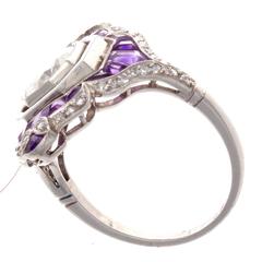 Enamel Amethyst Diamond Platinum Engagement Ring