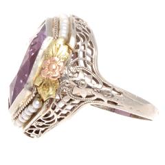 Amethyst Seed Pearl Gold Ring