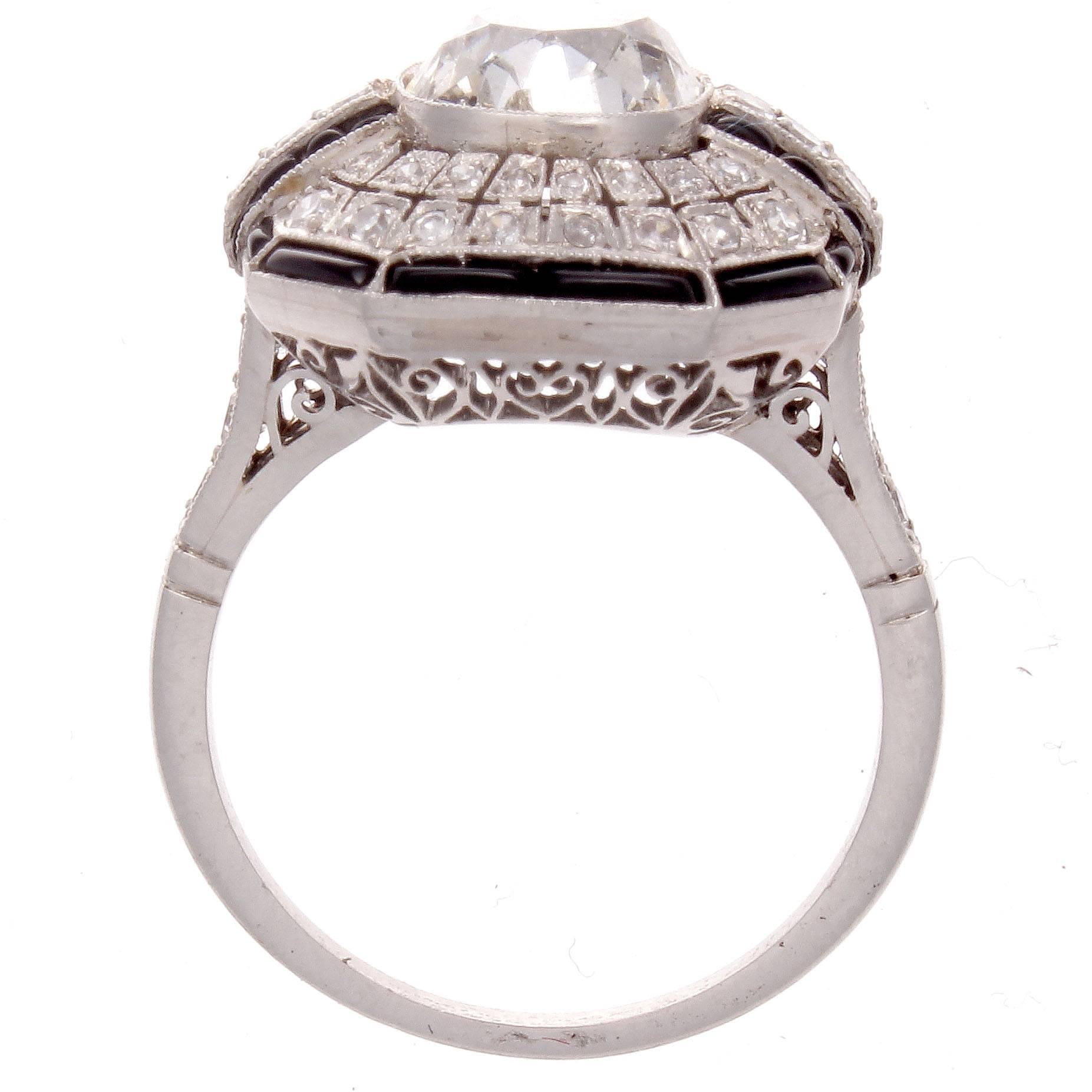 Diamond Onyx Platinum Engagement Ring In New Condition In Beverly Hills, CA