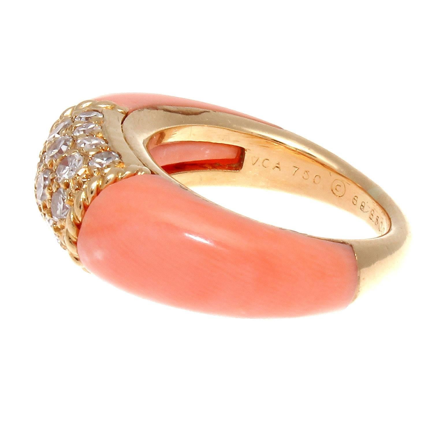 Van Cleef & Arpels Coral Diamond Gold Philippine Ring In Excellent Condition In Beverly Hills, CA