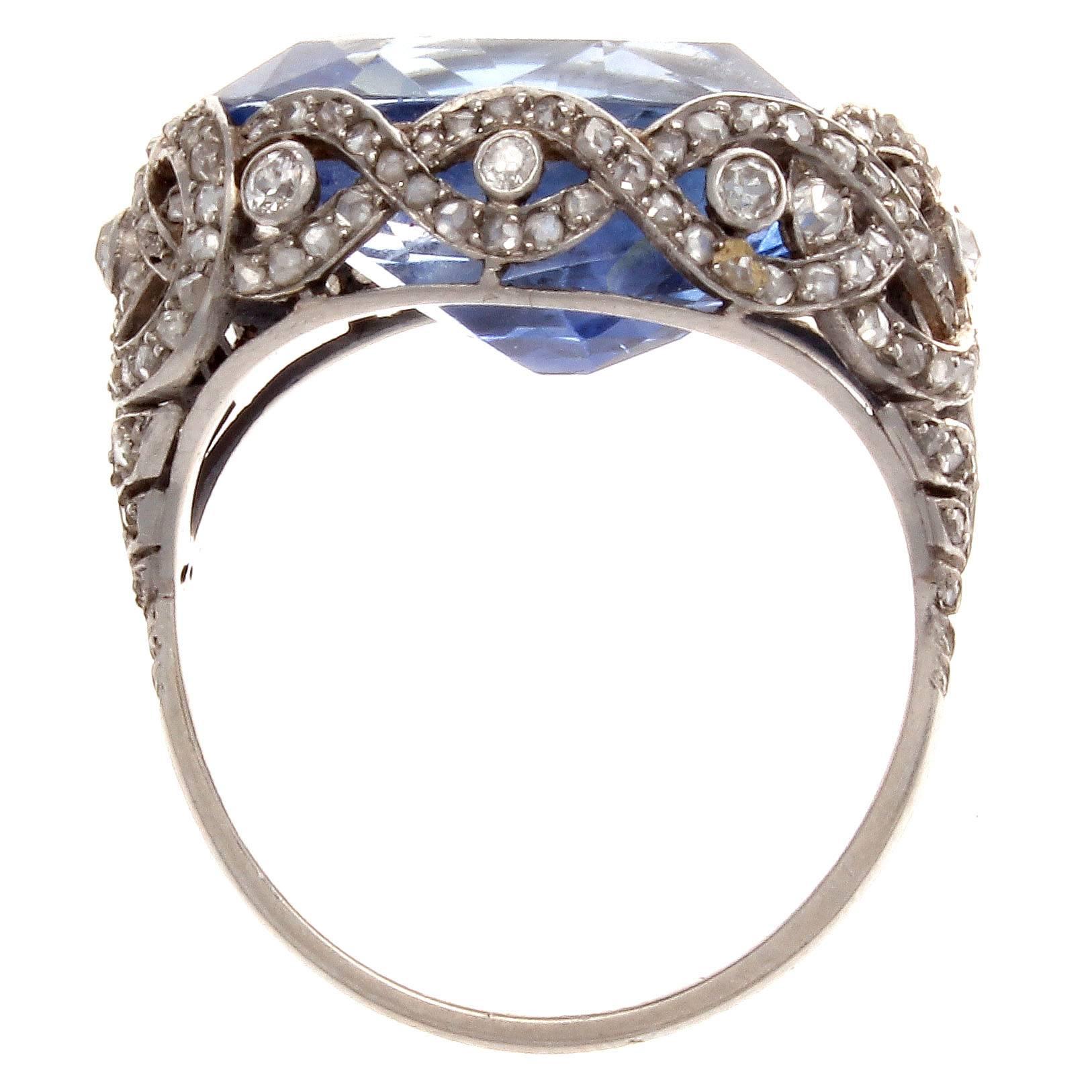 Art Deco GIA Cert 16.40 Carat Natural Sapphire Diamond Platinum Ring In Excellent Condition In Beverly Hills, CA
