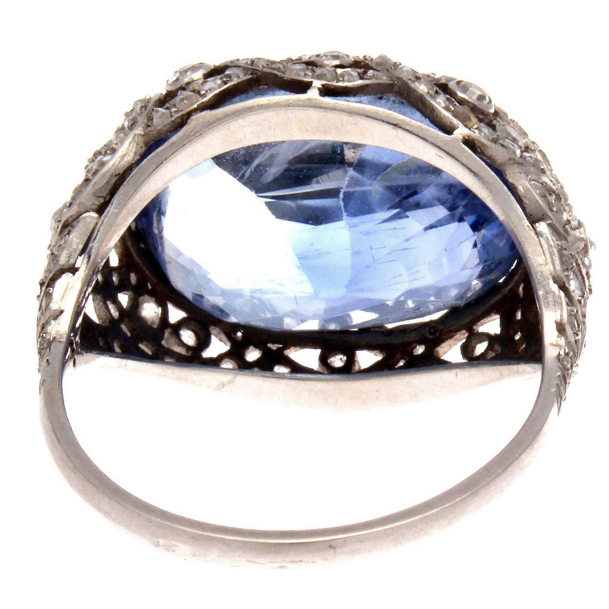 Women's or Men's Art Deco GIA Cert 16.40 Carat Natural Sapphire Diamond Platinum Ring