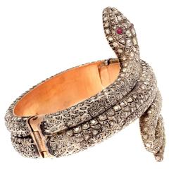 Diamond Ruby Silver Gold Snake Bangle Bracelet
