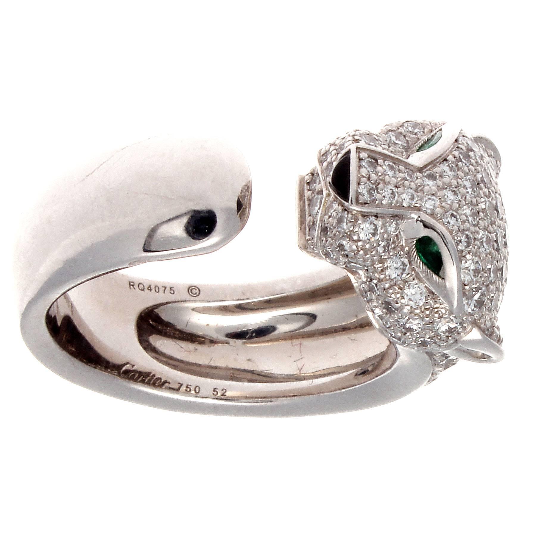 Modern Cartier Panthere Emerald Onyx Diamond Gold Ring