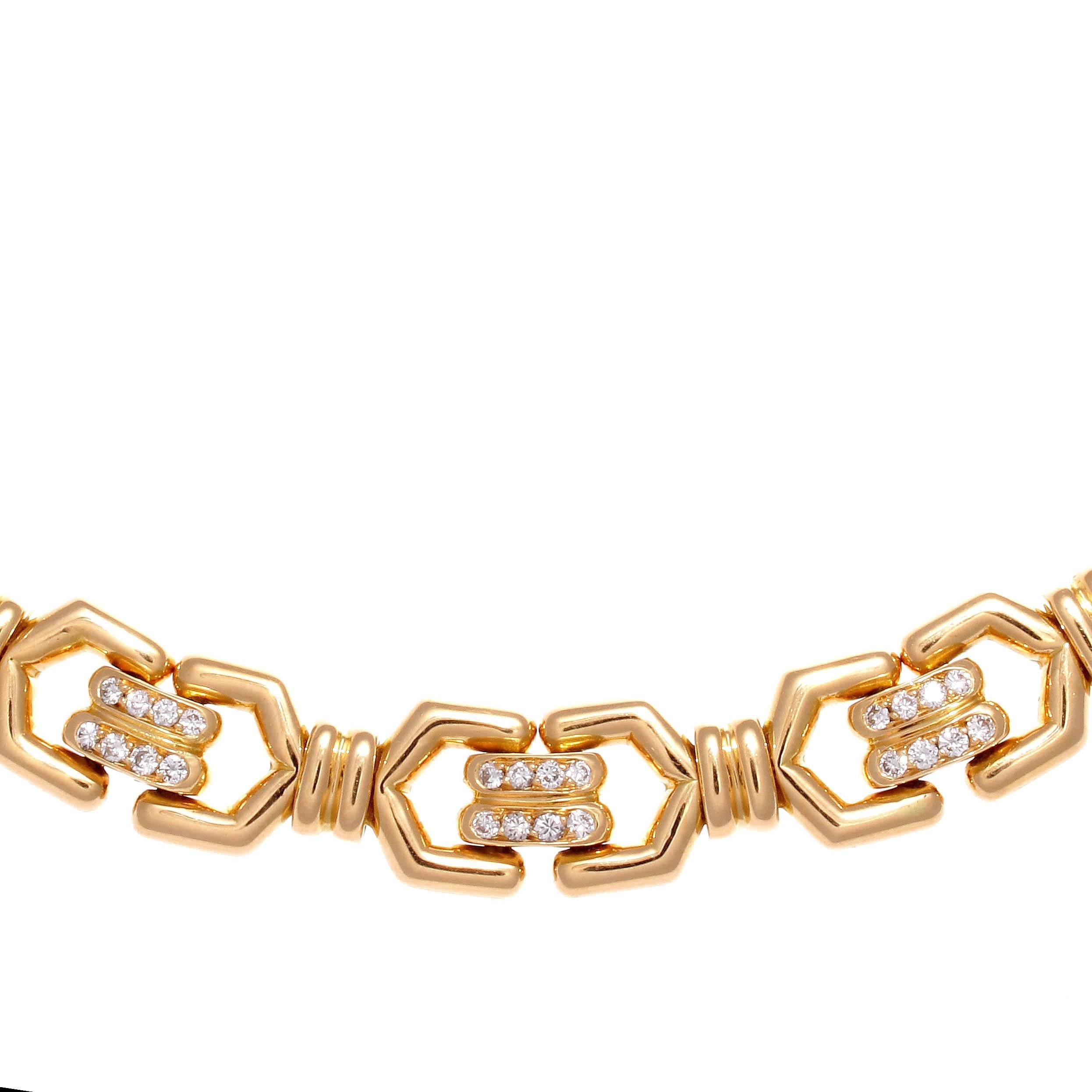 An alluring design of classic style from the French designers at Mauboussin. Designed with beautiful links of glistening 18k gold are hinged together by numerous white, clean diamonds. Signed Mauboussin, numbered and stamped with French