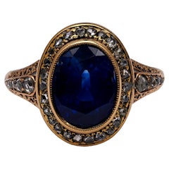 Victorian GIA 5.34 Carat Ceylon Sapphire Diamond 14 Karat Rose Gold Cluster Ring