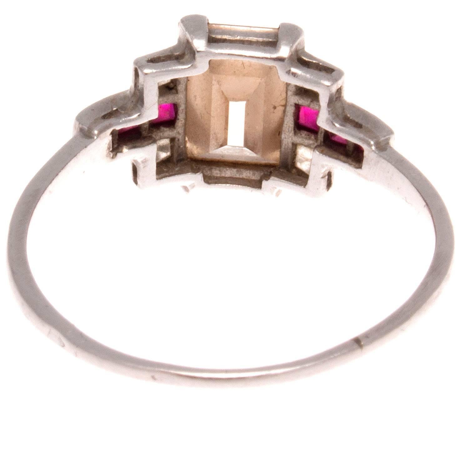 Women's French Art Deco Diamond Ruby Platinum Engagement Ring