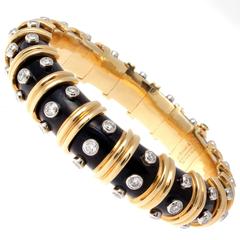 Tiffany & Co. Schlumberger Enamel Paillonne Diamond Gold Bangle Bracelet