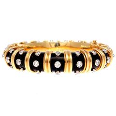 Tiffany & Co. Schlumberger Enamel Paillonne Diamond Gold Bangle Bracelet