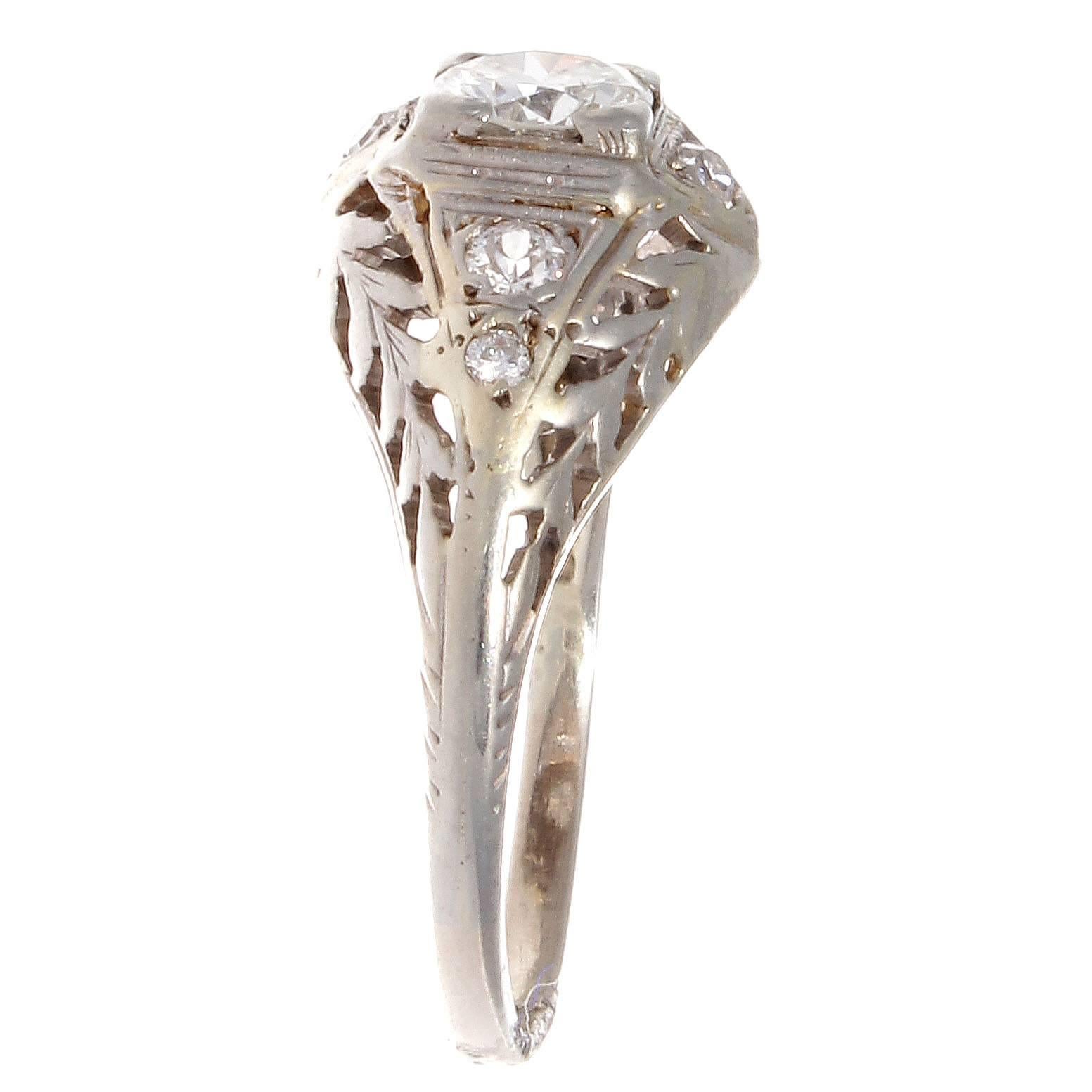 Art Deco Diamond Gold Engagement Ring In Excellent Condition In Beverly Hills, CA