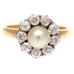 French Pearl Diamond Gold Ring