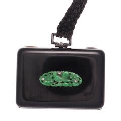 French Art Deco Jade Enamel Diamond Gold Compact