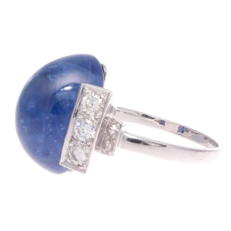 Art Deco French 17 Carat Sapphire Diamond Platinum Ring