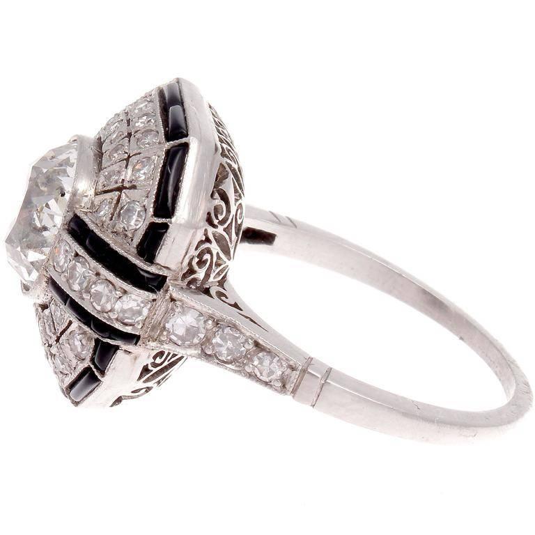 Art Deco Diamond Onyx Platinum Engagement Ring