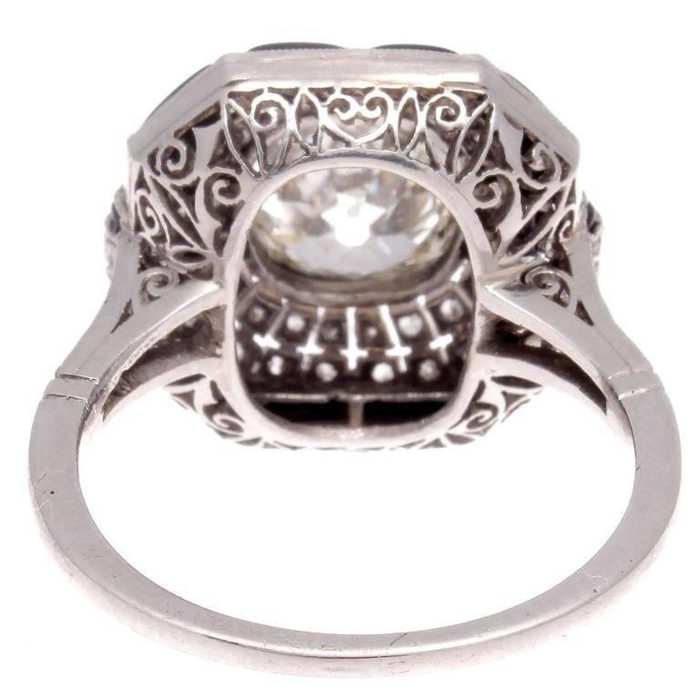 Women's Diamond Onyx Platinum Engagement Ring