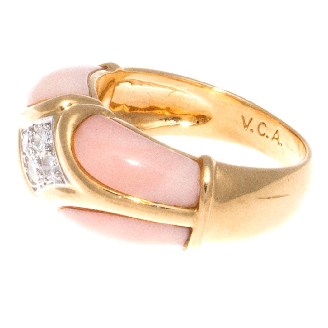 Modern Van Cleef & Arpels Coral Diamond Gold Ring
