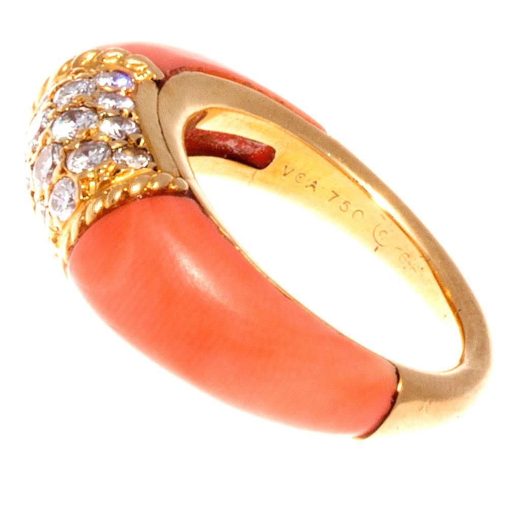 Van Cleef & Arpels Coral Diamond Gold Philippine Ring In Excellent Condition In Beverly Hills, CA