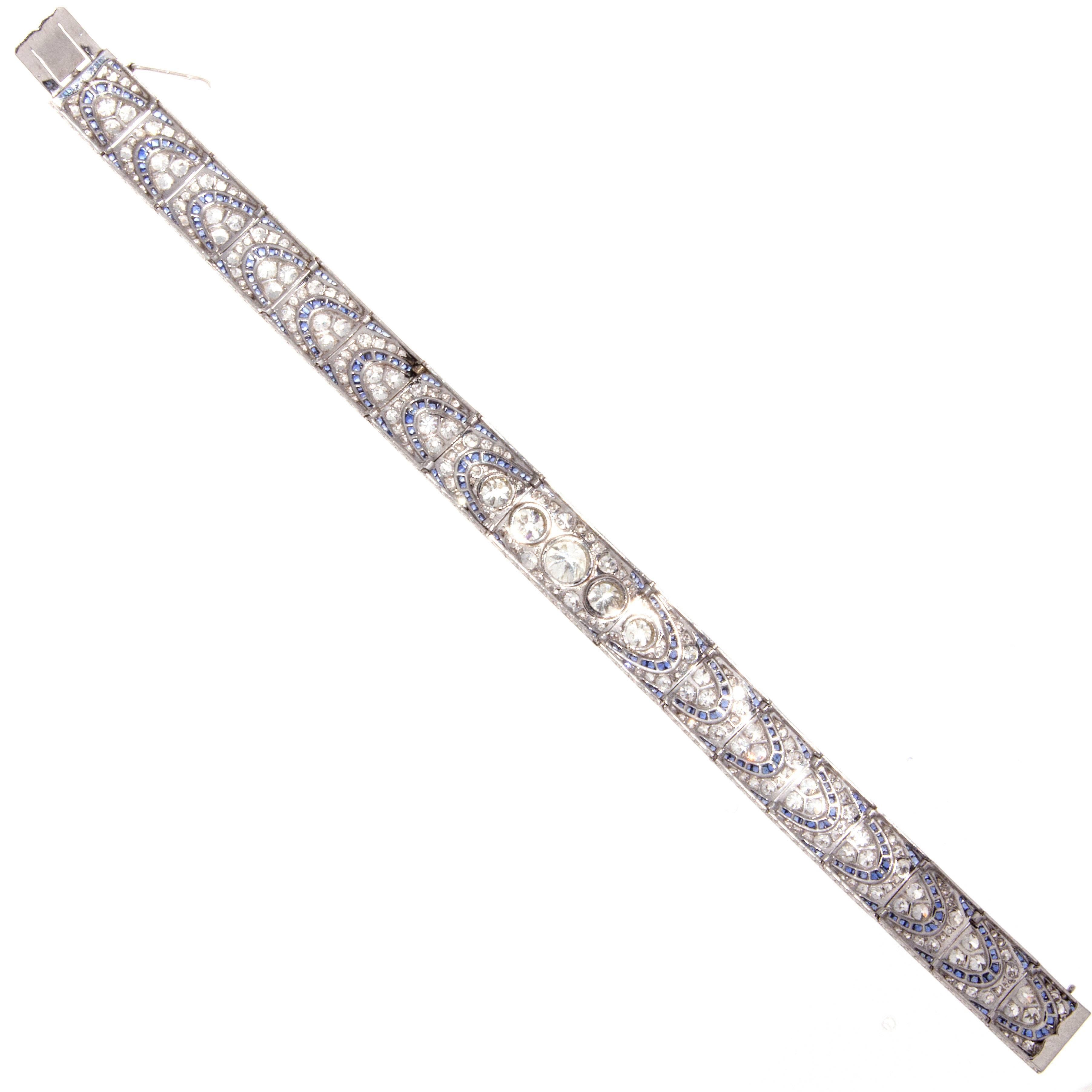 Women's Art Deco Sapphire Diamond Platinum Bracelet