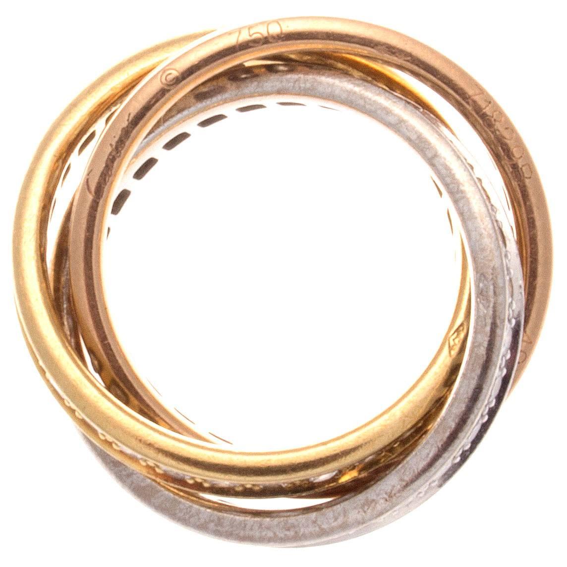 Modern Cartier Diamond Trinity Gold Ring