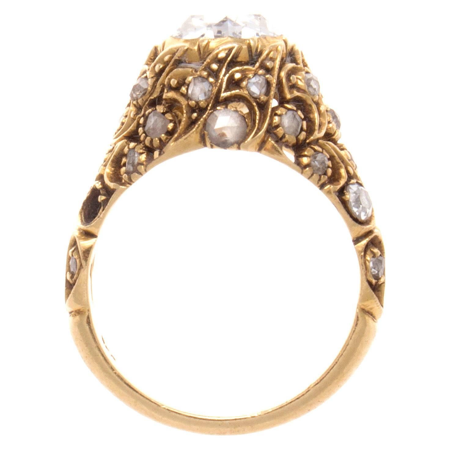 Early Victorian Rose Cut Diamond Gold Ring In Excellent Condition In Beverly Hills, CA