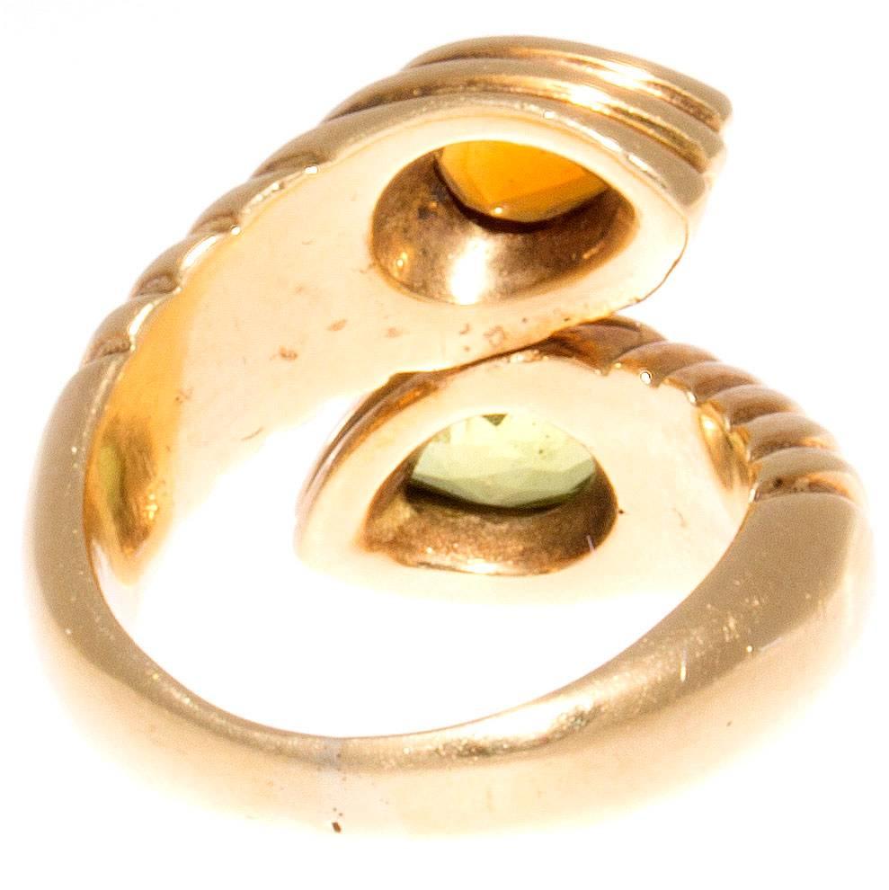 Modern Bulgari Two Stone Gold Ring