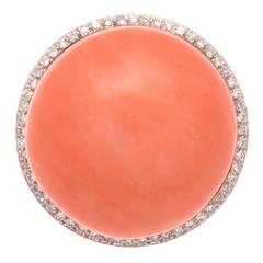 Large Coral Diamond Gold Earrings
