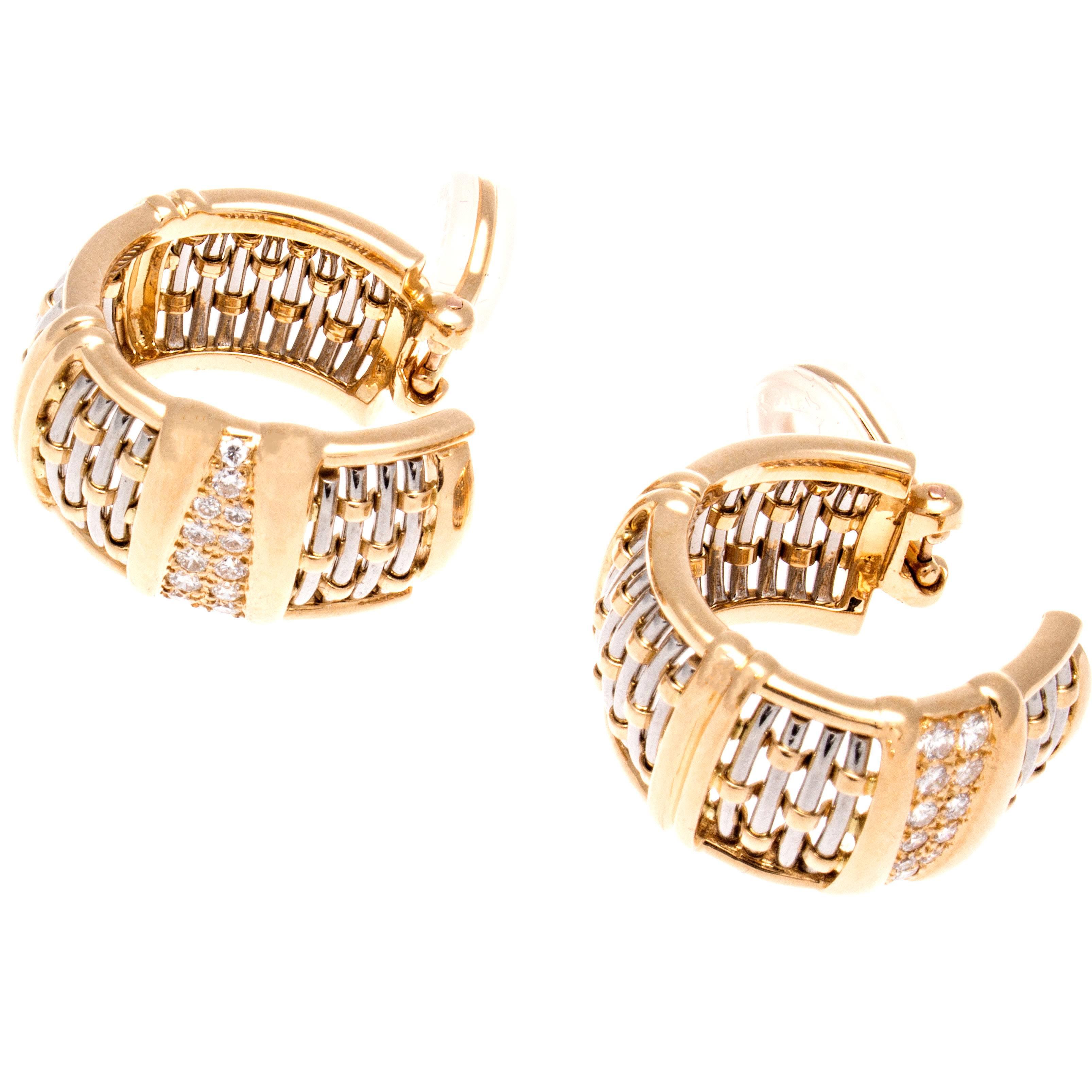 Modern Cartier Diamond Gold Steel Earrings