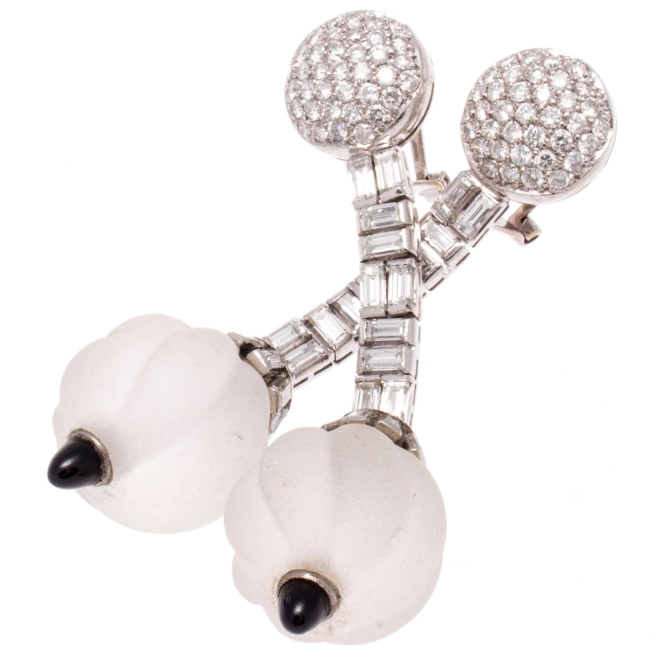 Rock Crystal Diamond Onyx Platinum Earrings