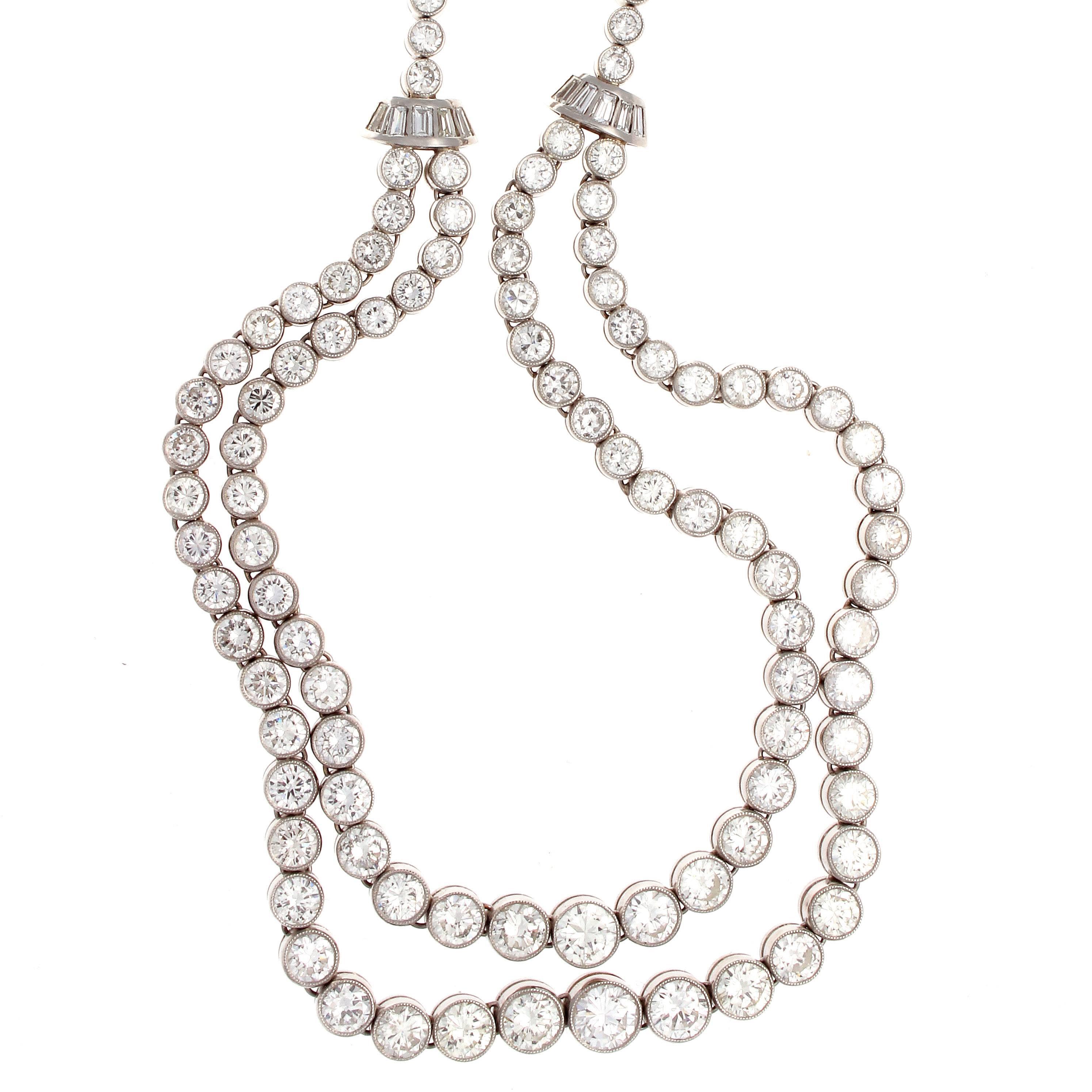 Double Stranded Diamond Platinum Necklace at 1stDibs