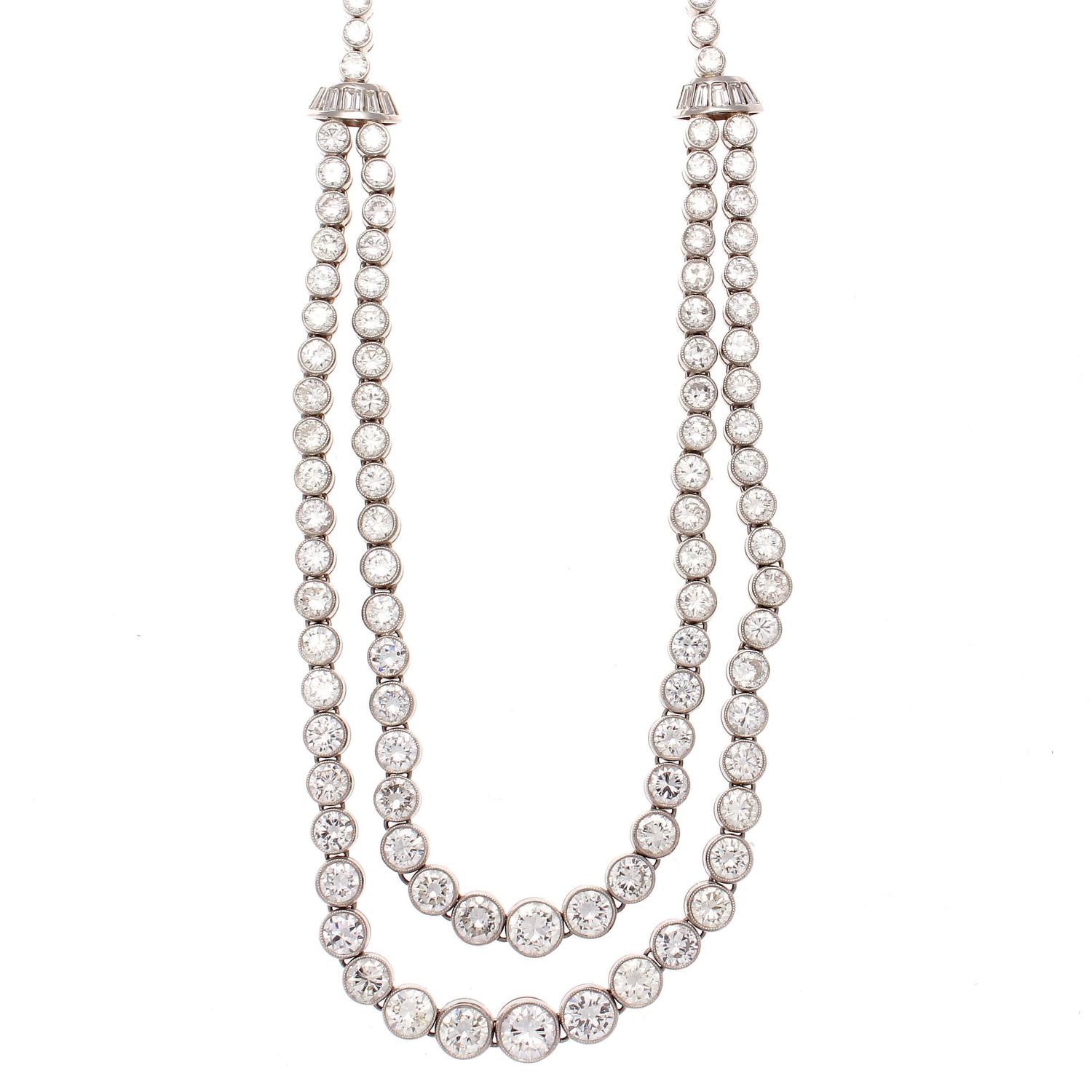 Double Stranded Diamond Platinum Necklace For Sale at 1stdibs