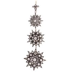 Long Victorian Star Diamond Gold Silver Earrings