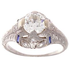 Art Deco Diamond Sapphire Platinum Engagement Ring