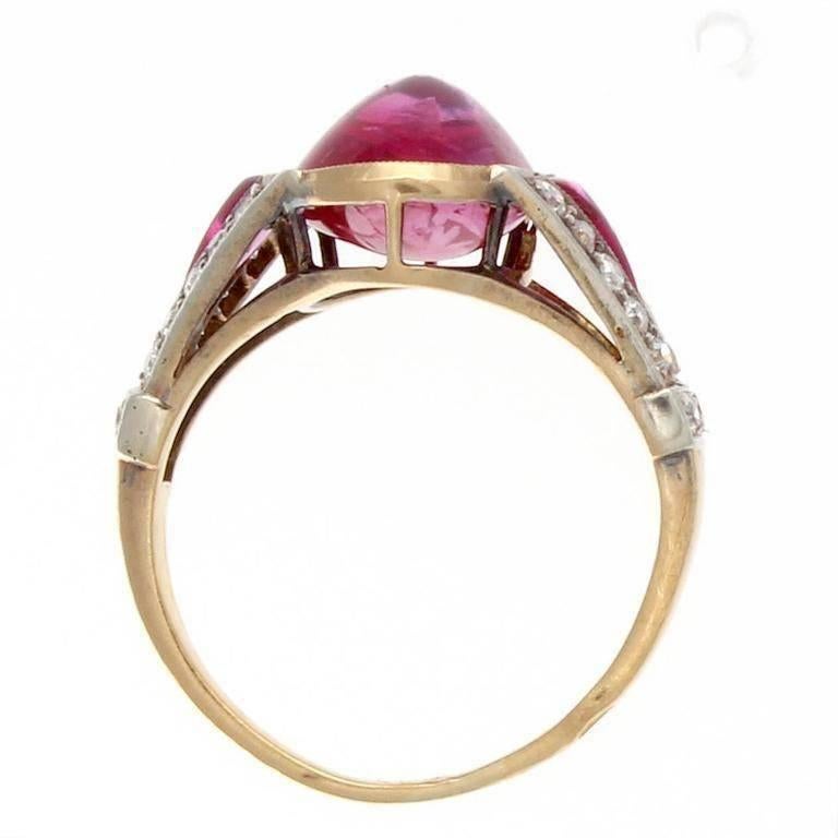 Art Deco Natural 5 Carat Burma No Heat Ruby Diamond Gold Ring In Excellent Condition In Beverly Hills, CA