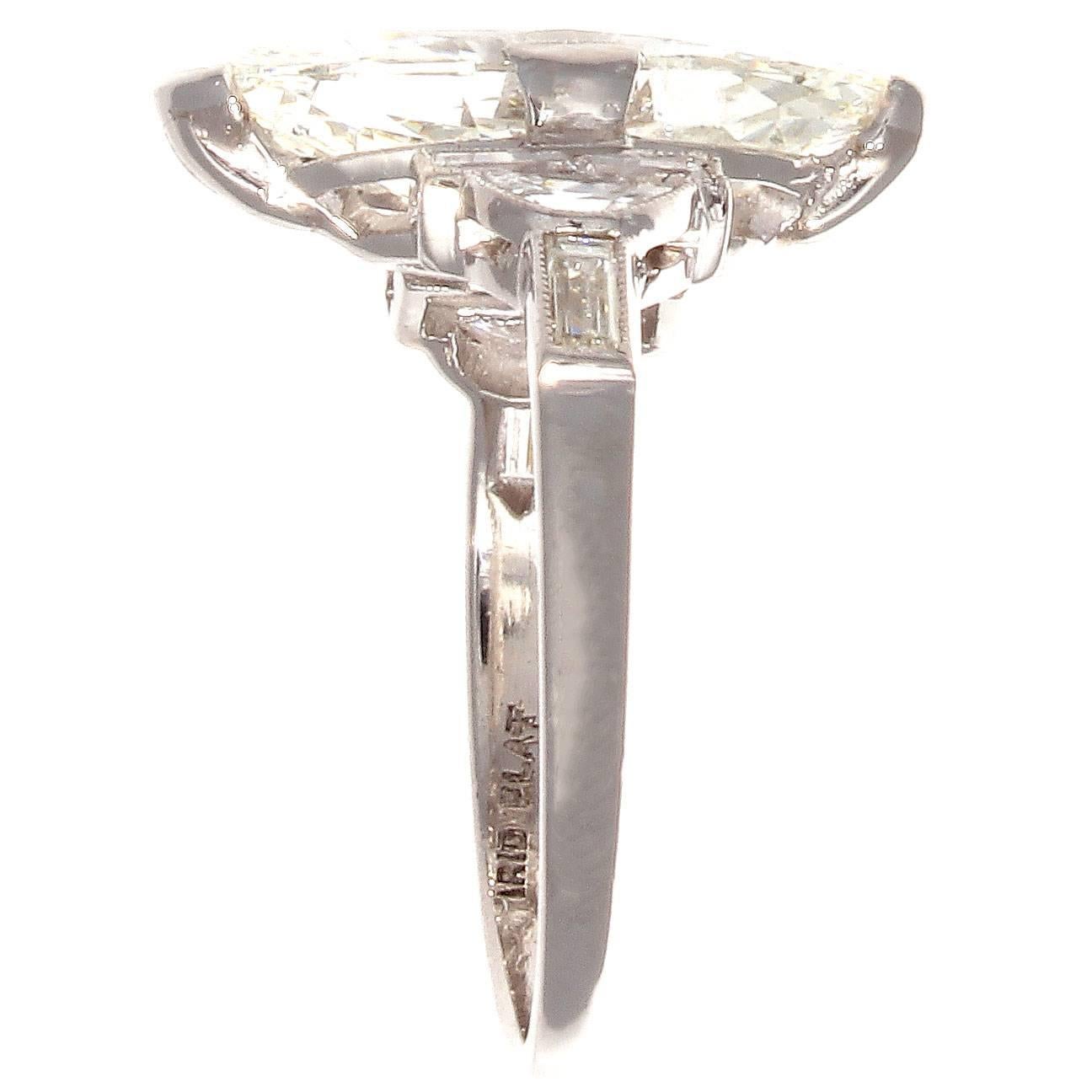 Art Deco 3.07 Carat GIA Marquise Diamond Platinum Engagement Ring In Excellent Condition In Beverly Hills, CA