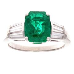 Colombian Emerald Diamond Platinum Engagement Ring