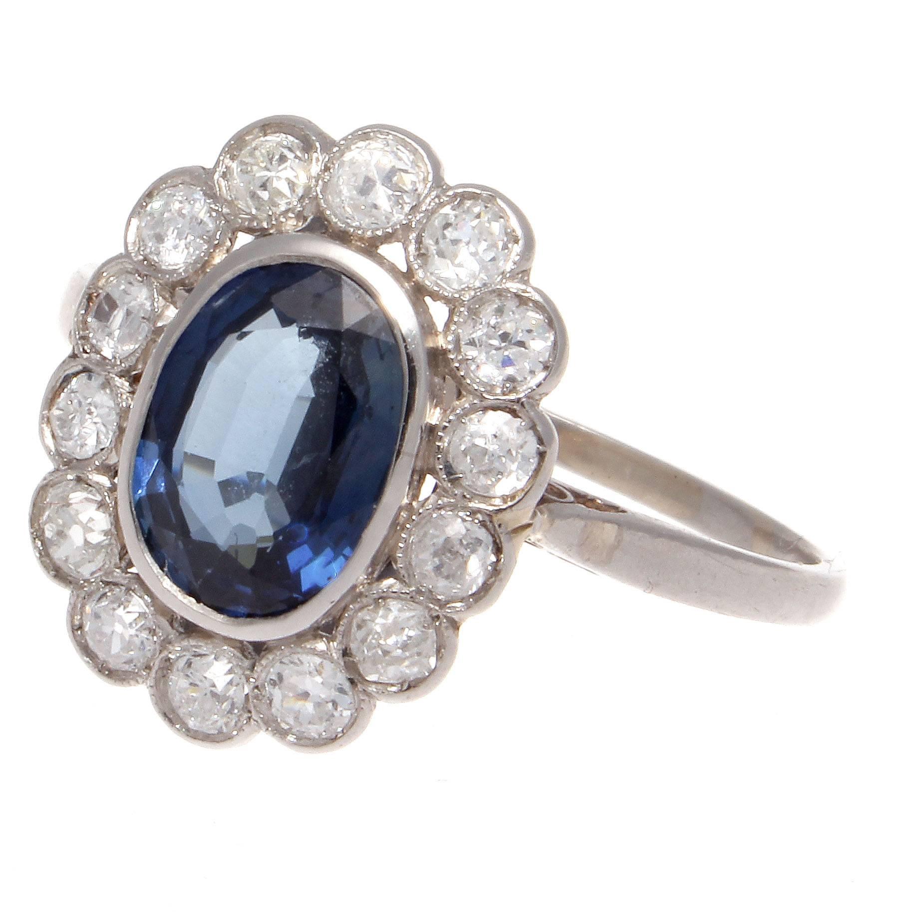 French Art Deco Sapphire Diamond Platinum Ring