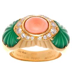 Cartier Coral Chrysophrase Diamond Gold Ring 3