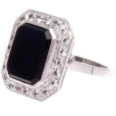 French Art Deco Onyx Diamond Platinum Ring