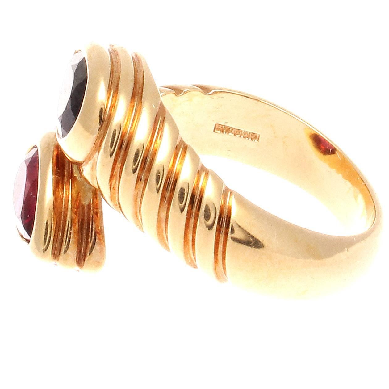 Modern Bulgari Gemstone Gold Snake Ring