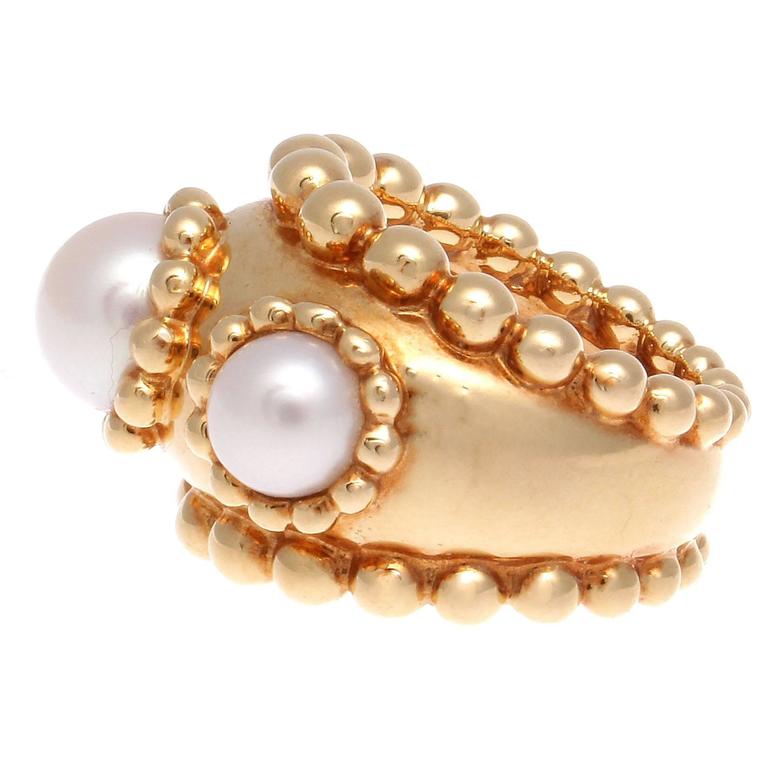 Chanel Stylish Pearl Gold Ring at 1stDibs
