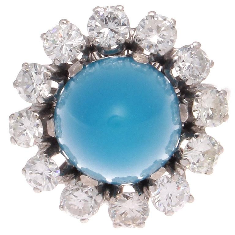 Turquoise Diamond Platinum Ring at 1stDibs