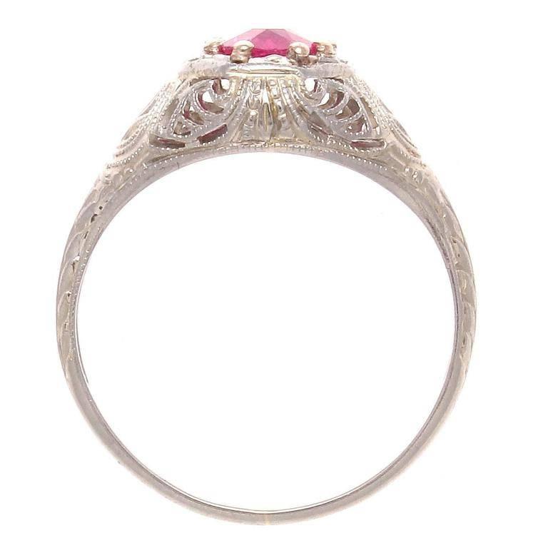 Women's Art Deco Pink Sapphire Diamond Gold Engagement Ring