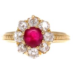 French Art Deco Ruby Diamond Gold Ring