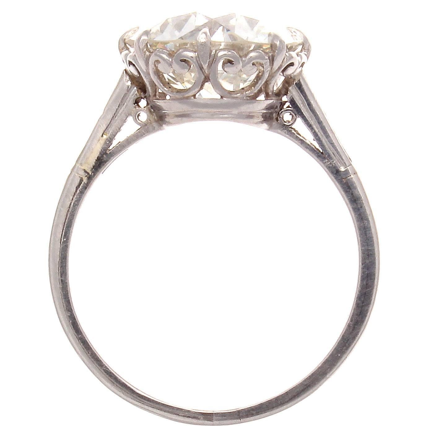 Art Deco 4.61 Carat GIA Old European Cut Diamond Platinum Engagement Ring In Excellent Condition In Beverly Hills, CA
