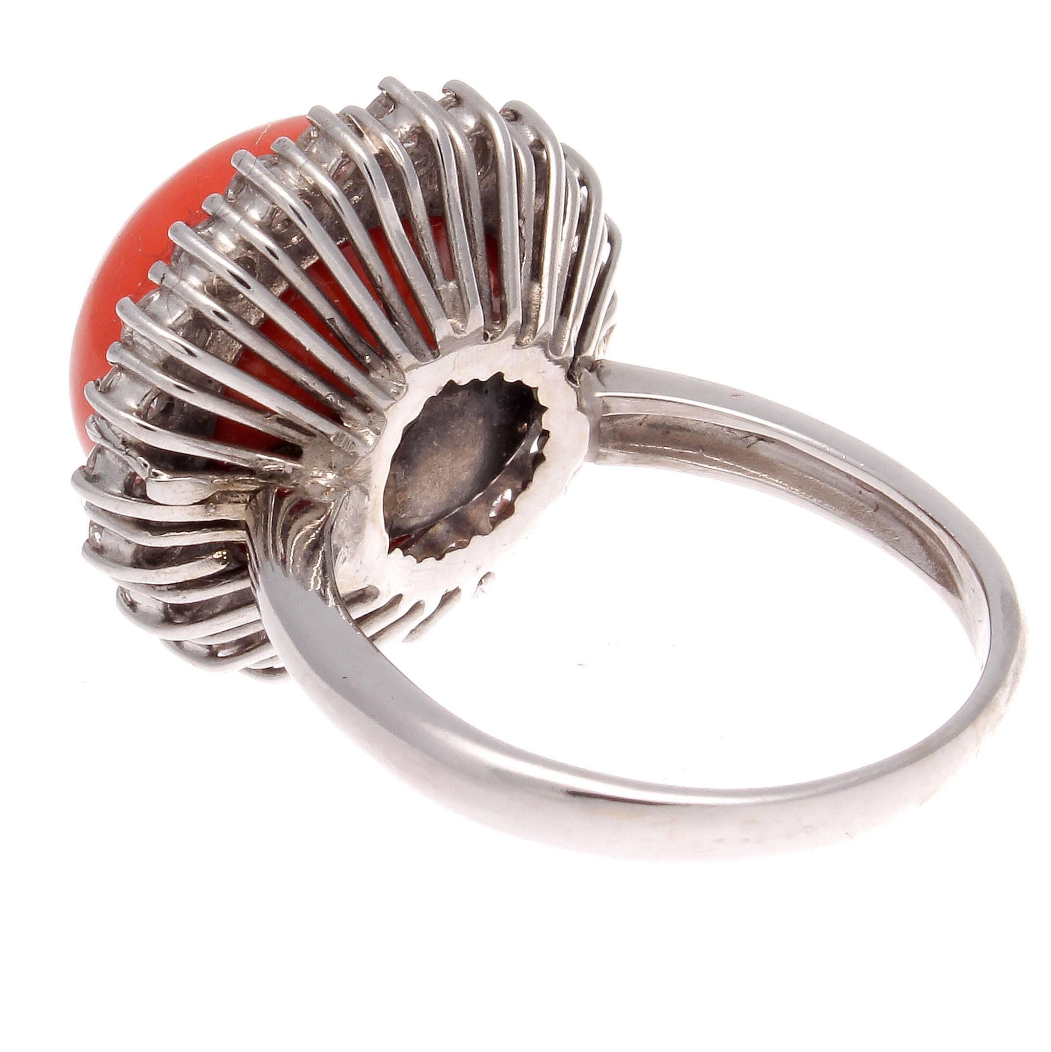 Women's Coral Diamond Gold Ring