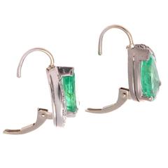 Emerald Diamond Platinum Earrings