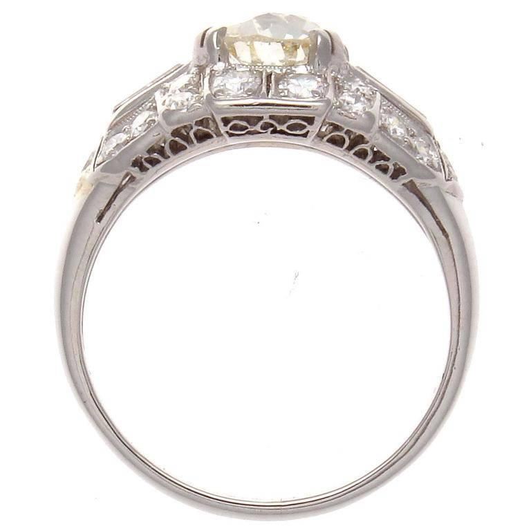 Art Deco Diamond Platinum Engagement Ring In Excellent Condition In Beverly Hills, CA