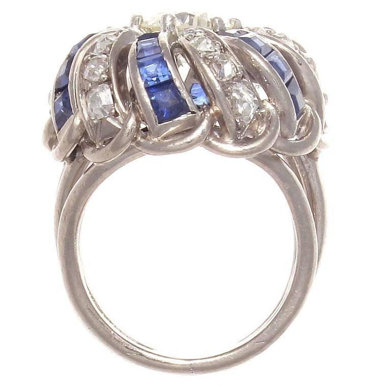 Women's 1950s Retro 1.07 Carat Diamond Sapphire Platinum Ring