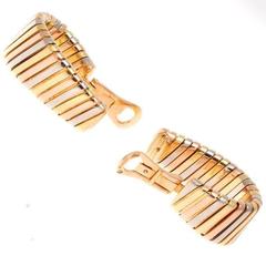 Large Bulgari Tricolor Gold Hoop Earrings