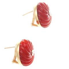 Cartier Diamond Carnelian Gold Button Earrings
